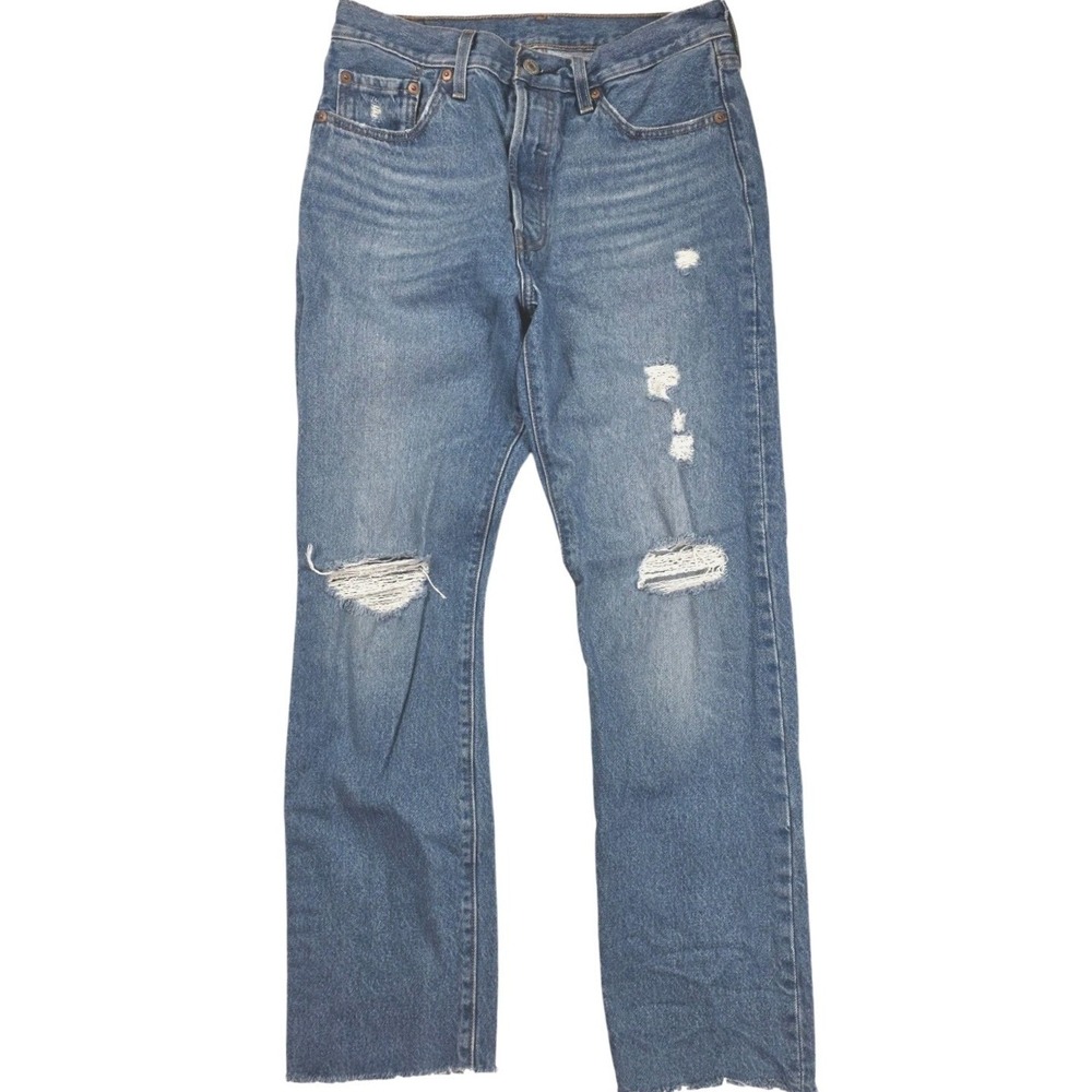 Levi's 501 Original Fit Blue Wash Distressed Straight Leg Jeans Men's Size 28x30
